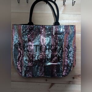 Victoria's Secret Sequin Tote Bag - Pink and Black NWT